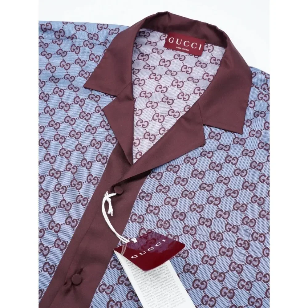 Men's Gucci 100% silk bowling shirt size 50/large US made in Italy